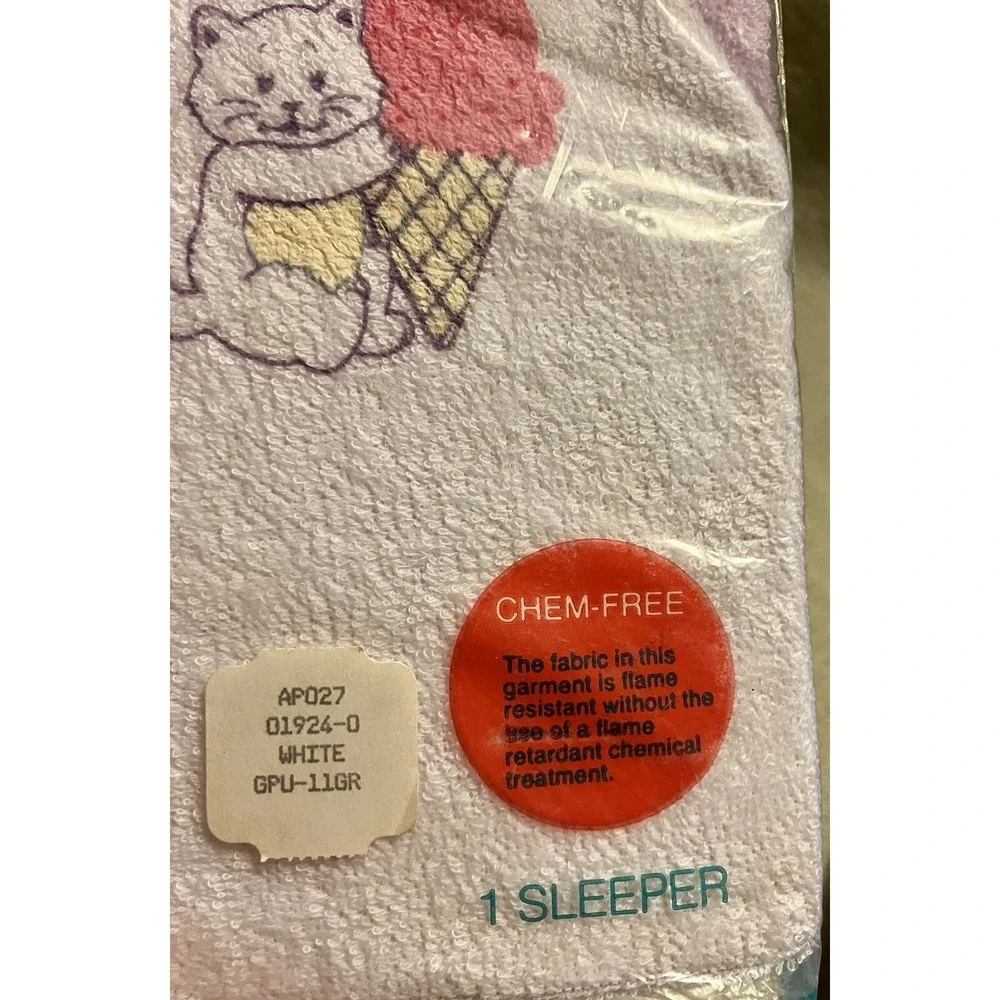 Vintage Toddletime JCPenney Terry Sleeper Cat Ice Cream White Purple 3 Mos NOS